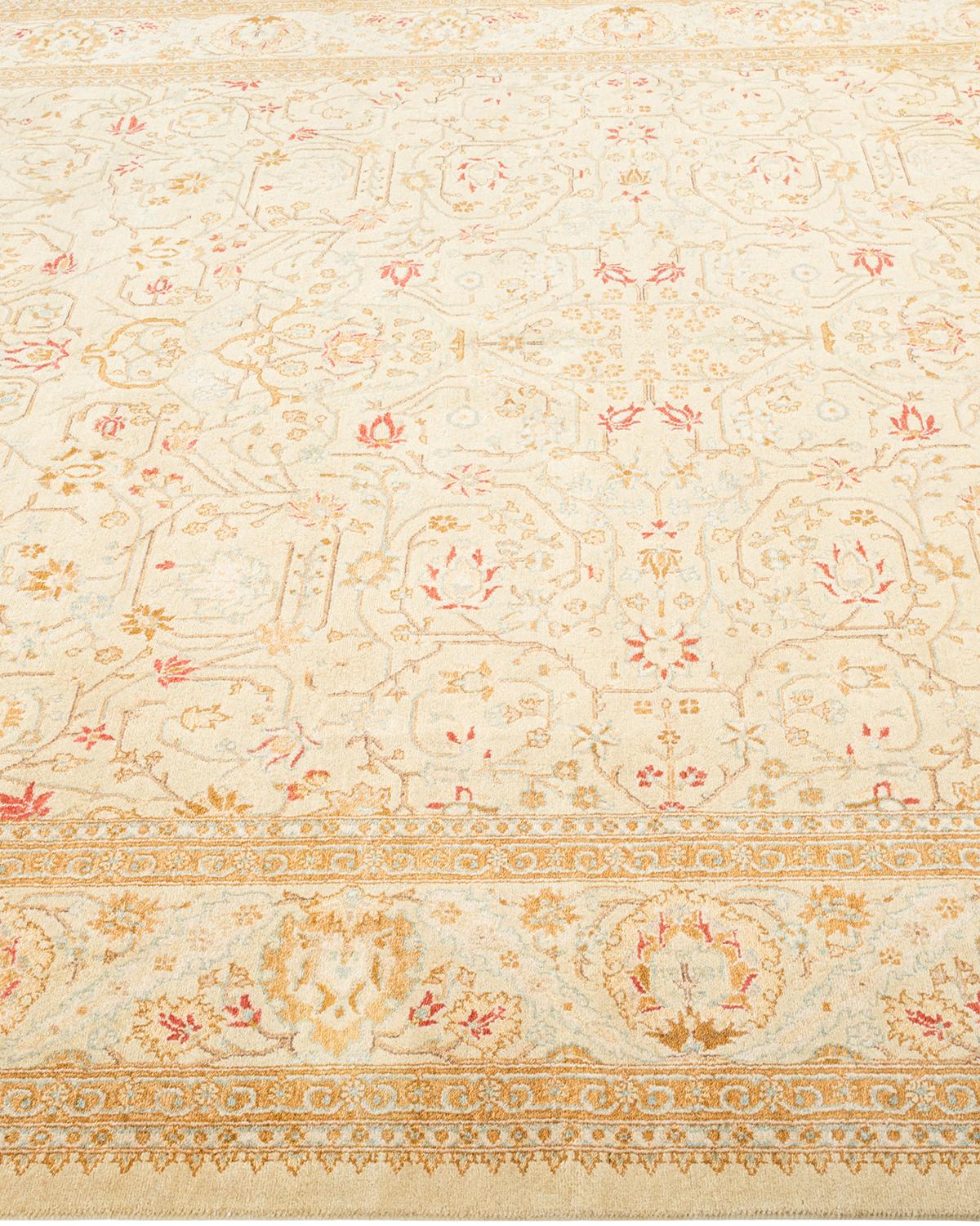 Other One-of-a-Kind Hand Made Traditional Mogul Ivory Area Rug For Sale