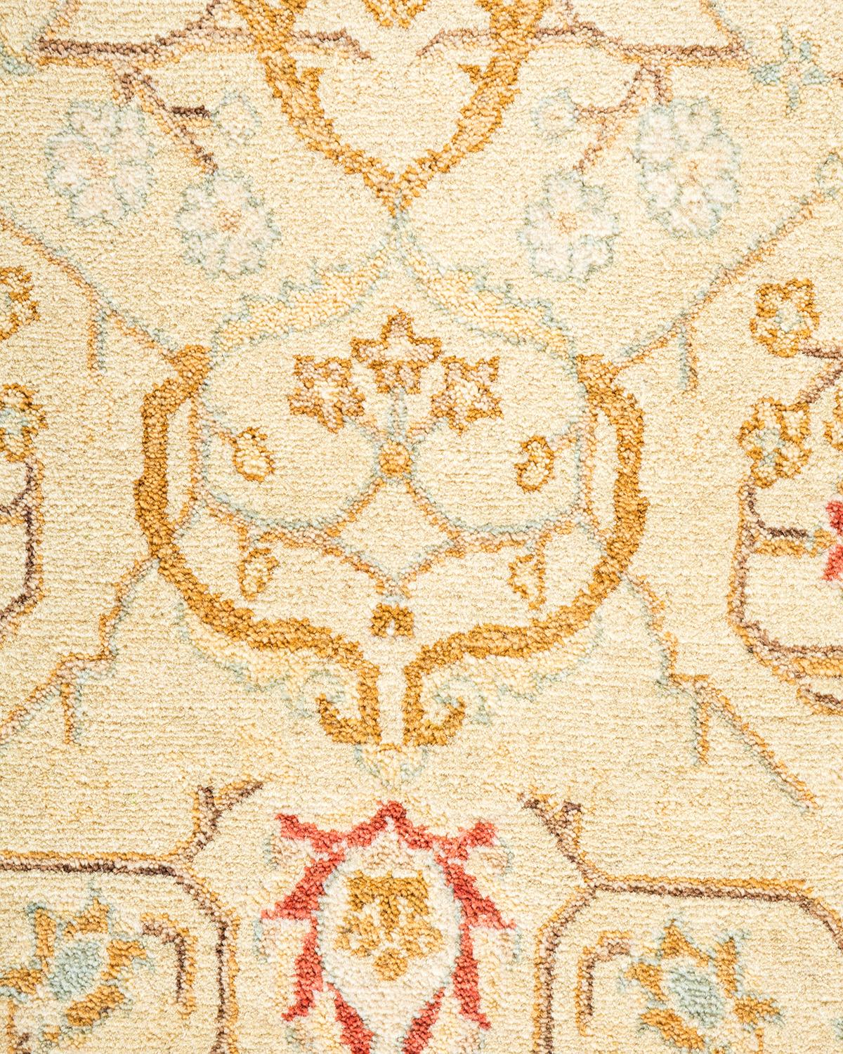 Pakistani One-of-a-Kind Hand Made Traditional Mogul Ivory Area Rug For Sale