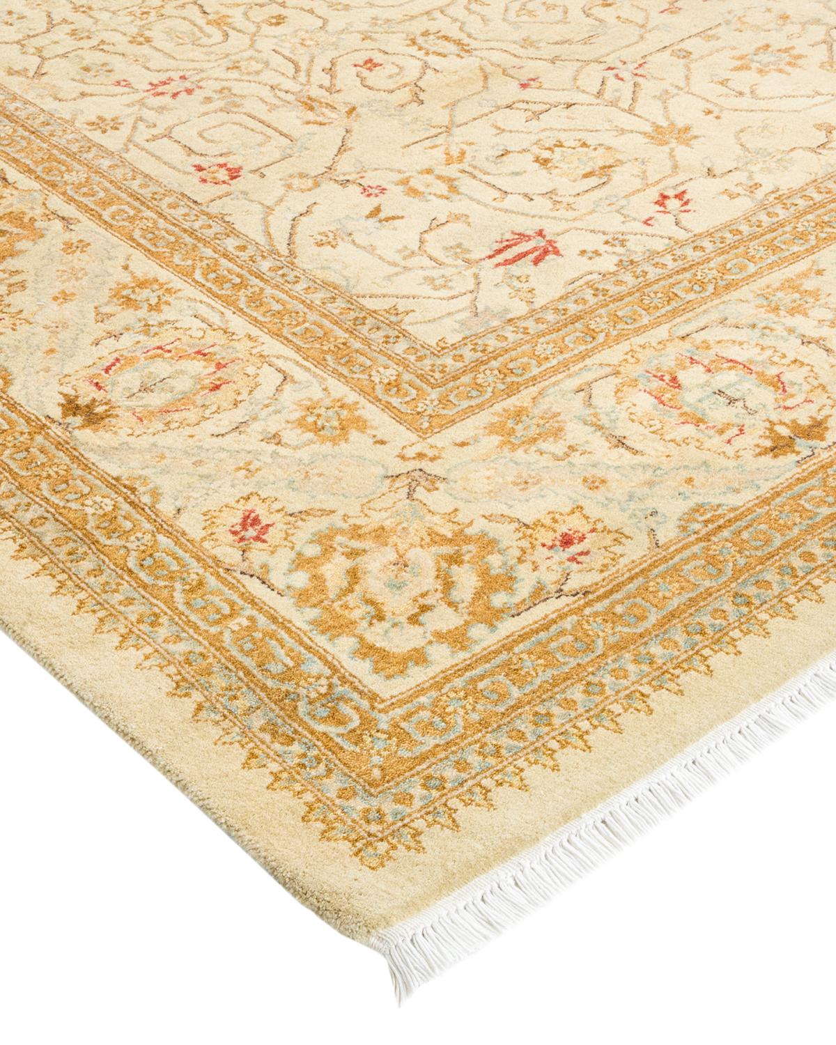 Hand-Knotted One-of-a-Kind Hand Made Traditional Mogul Ivory Area Rug For Sale