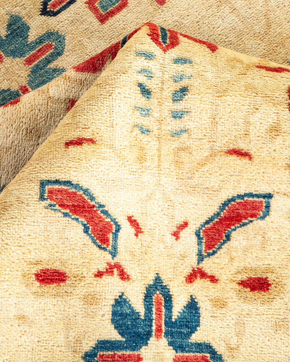 One-of-a-Kind Hand Made Traditional Mogul Ivory Area Rug In New Condition For Sale In Norwalk, CT