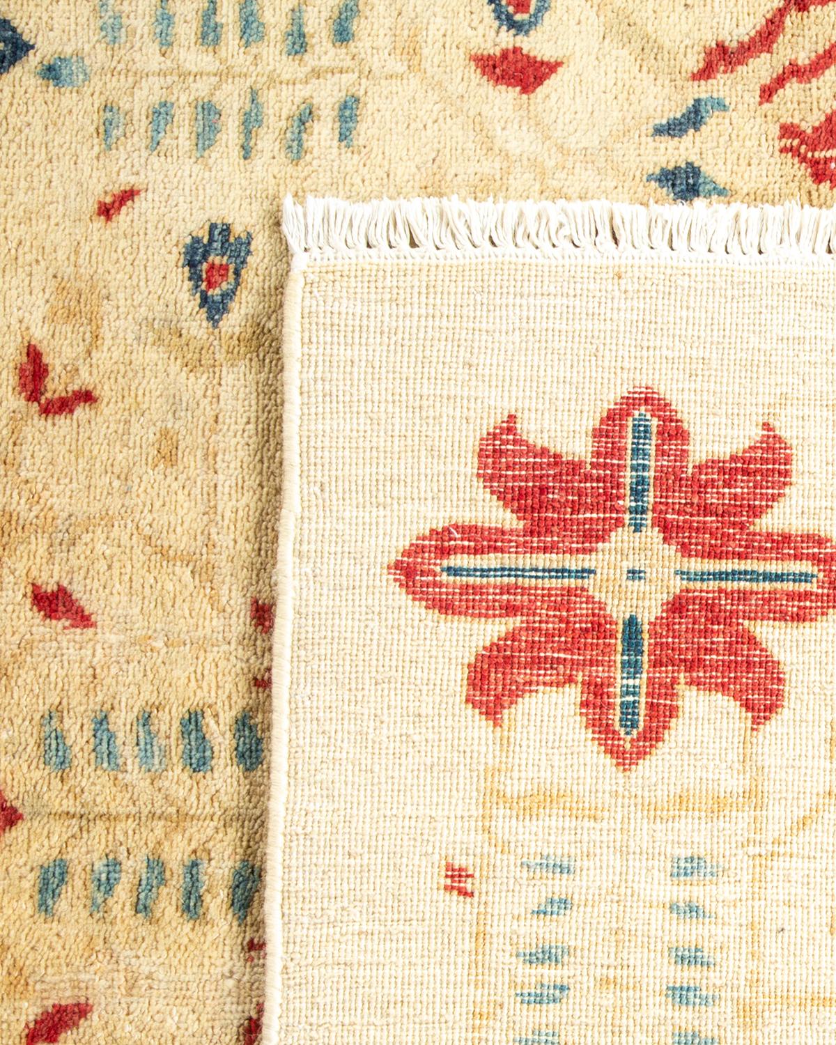 Wool One-of-a-Kind Hand Made Traditional Mogul Ivory Area Rug For Sale