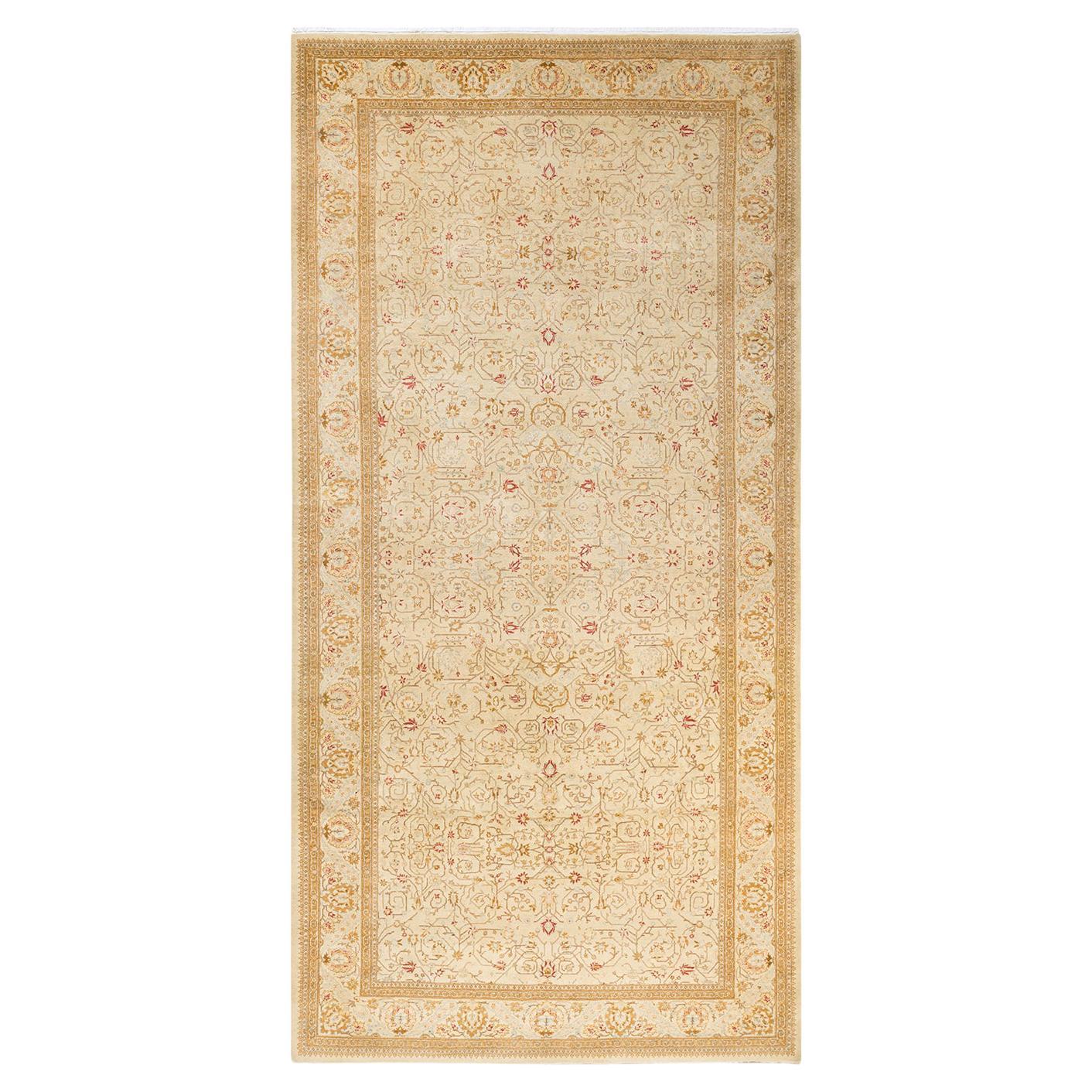 One-of-a-Kind Hand Made Traditional Mogul Ivory Area Rug