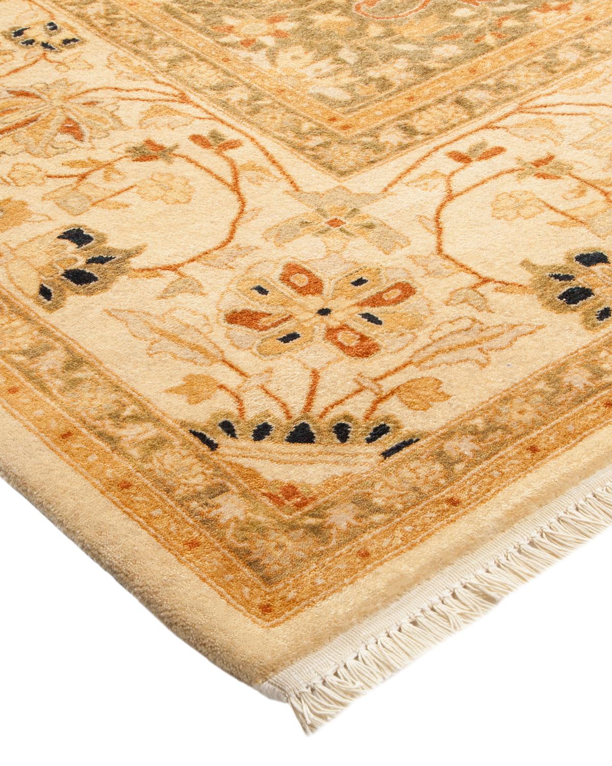 Laine Tapis traditionnel Mogul ivoire unique en son genre fabriqué à la main en vente