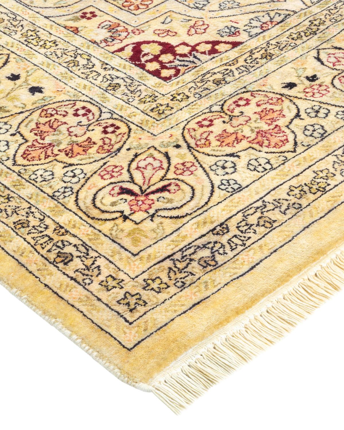 Laine Tapis traditionnel ivoire Mogul unique en son genre fabriqué à la main en vente