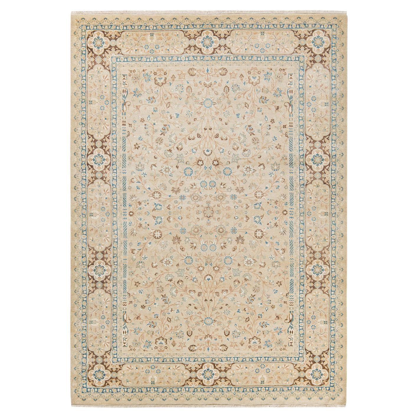 One-Of-A-Kind Hand Made Traditional Mogul Ivory Area Rug For Sale at ...