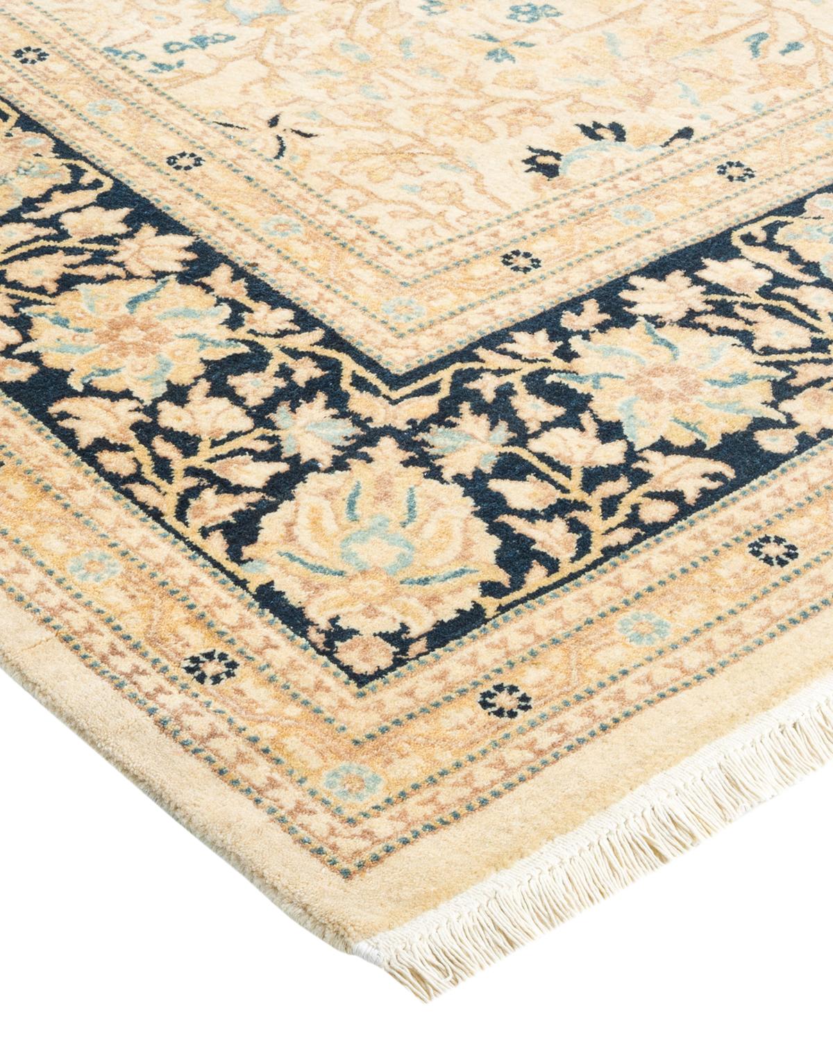 Laine Tapis traditionnel ivoire Mogul unique en son genre fabriqué à la main en vente