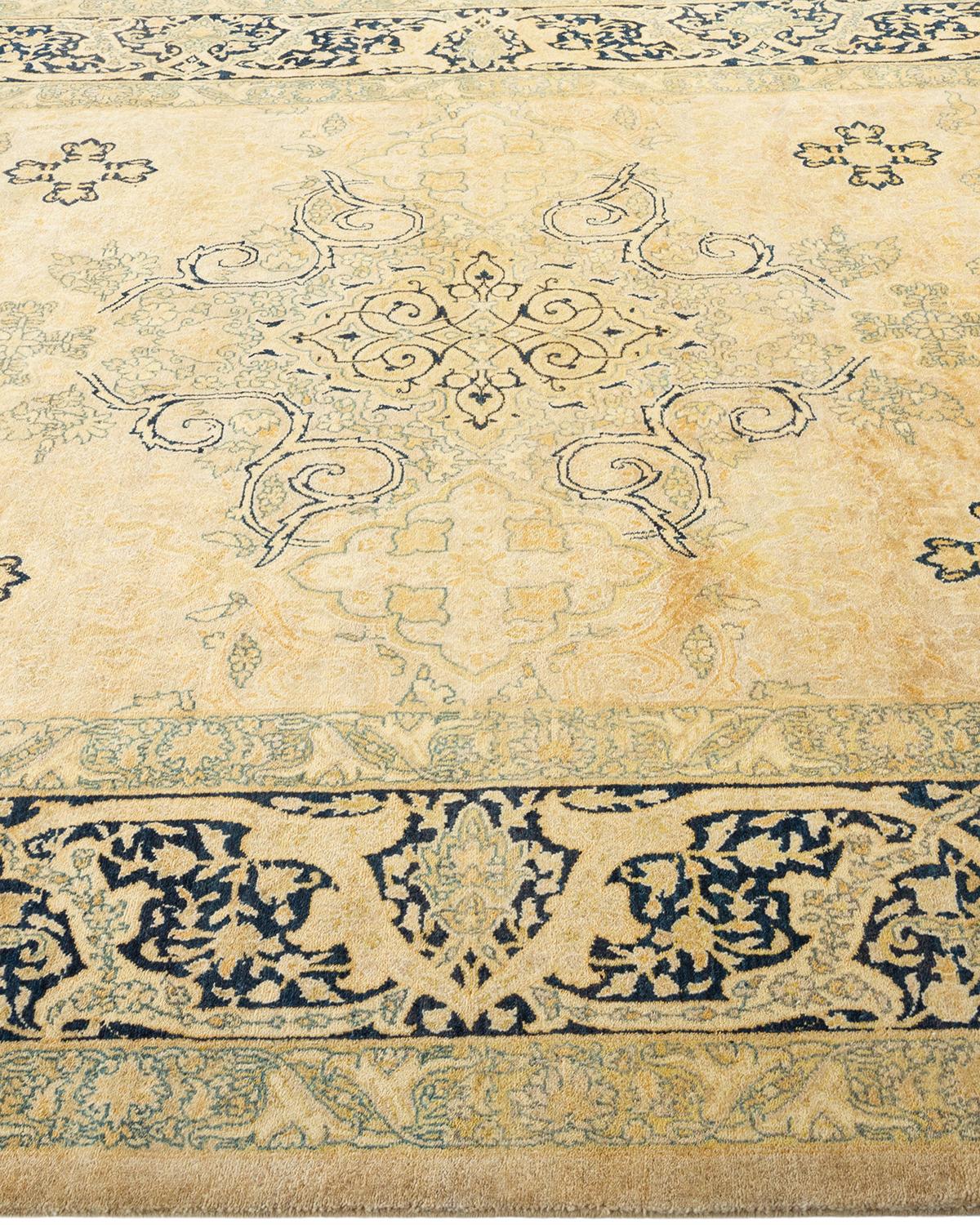 One-of-a-kind Hand Made Traditional Mogul Ivory Area Rug In New Condition For Sale In Norwalk, CT