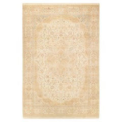 One-Of-A-Kind Hand Made Traditional Mogul Ivory Area Rug