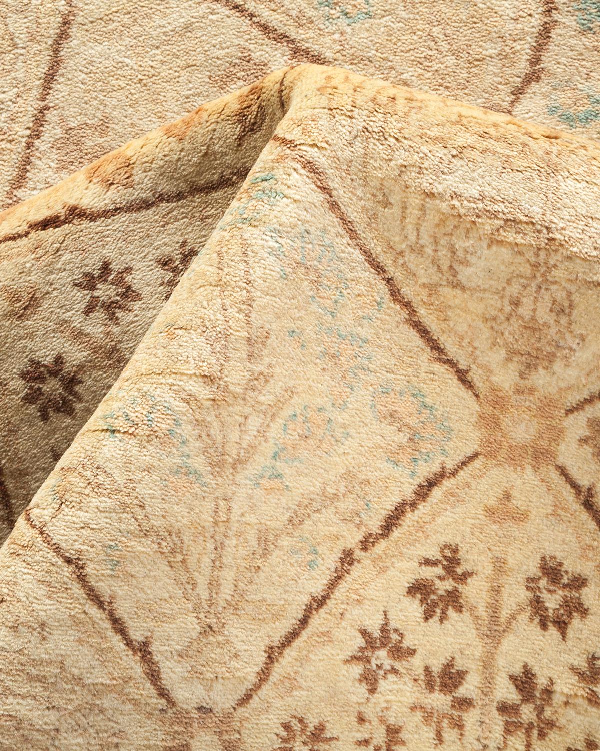 Other One-Of-A-Kind Hand Made Traditional Mogul Ivory Area Rug For Sale