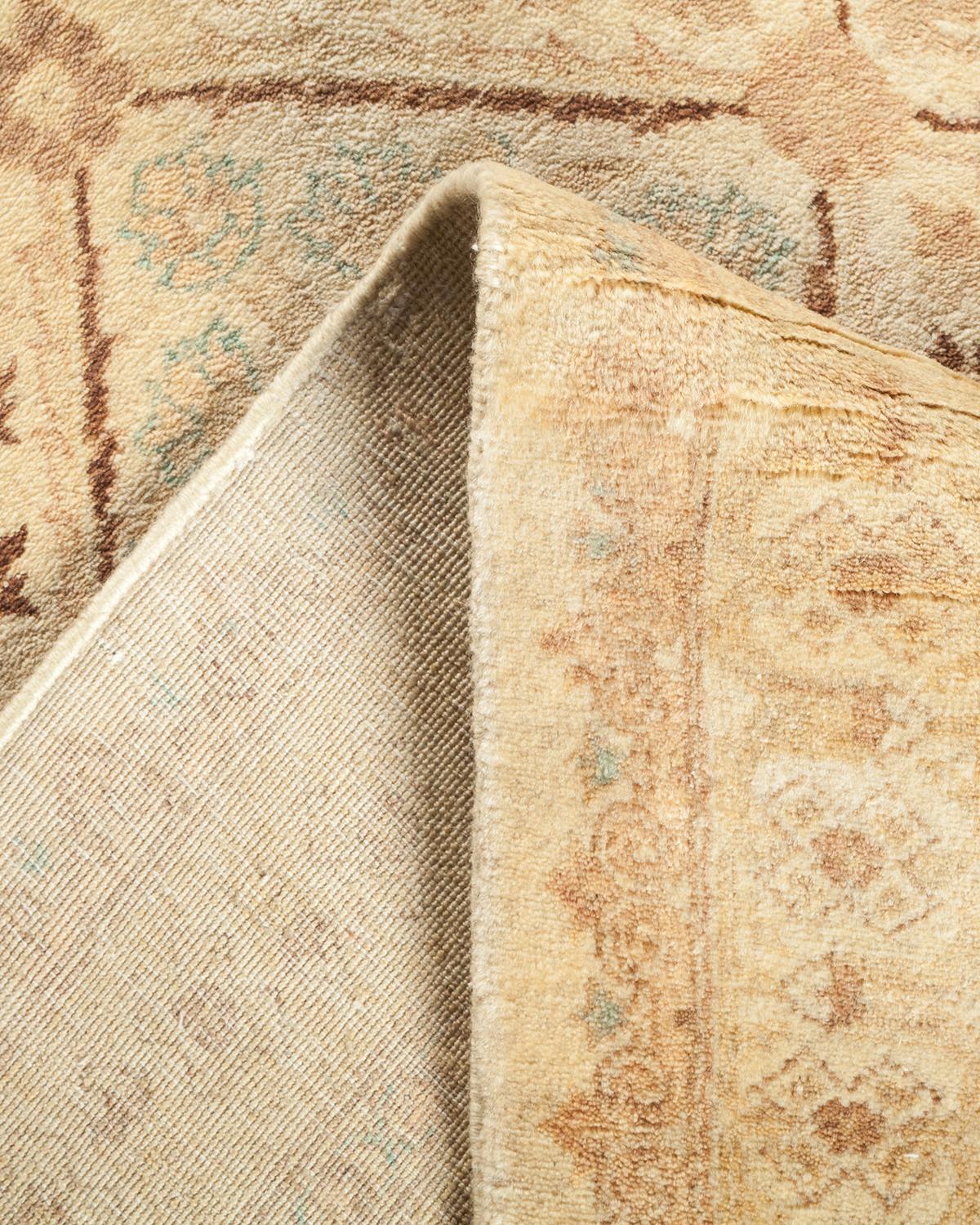 Pakistani One-Of-A-Kind Hand Made Traditional Mogul Ivory Area Rug For Sale
