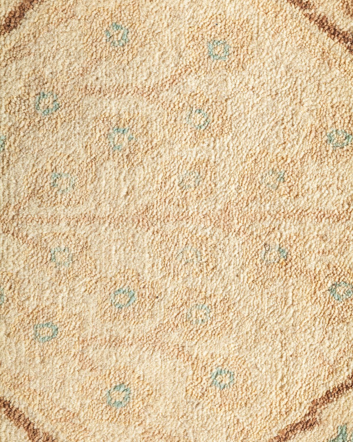 Contemporary One-Of-A-Kind Hand Made Traditional Mogul Ivory Area Rug For Sale