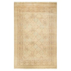 Tapis traditionnel ivoire Mogul unique en son genre fabriqué à la main