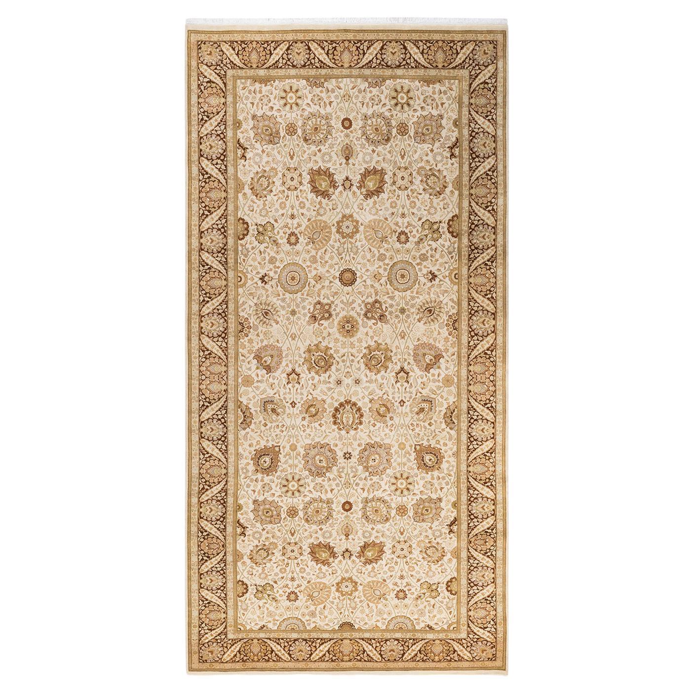 One-of-a-Kind Hand Made Traditional Mogul Ivory Area Rug