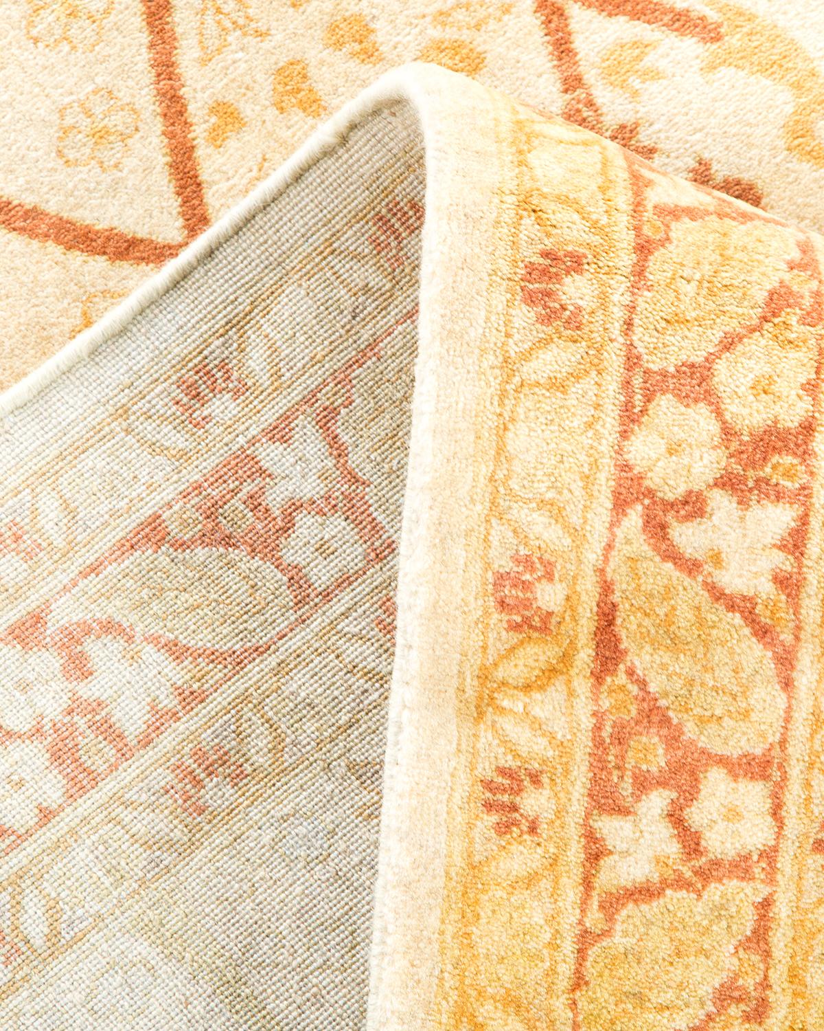 Pakistani One-Of-A-Kind Hand Made Traditional Mogul Ivory Area Rug For Sale