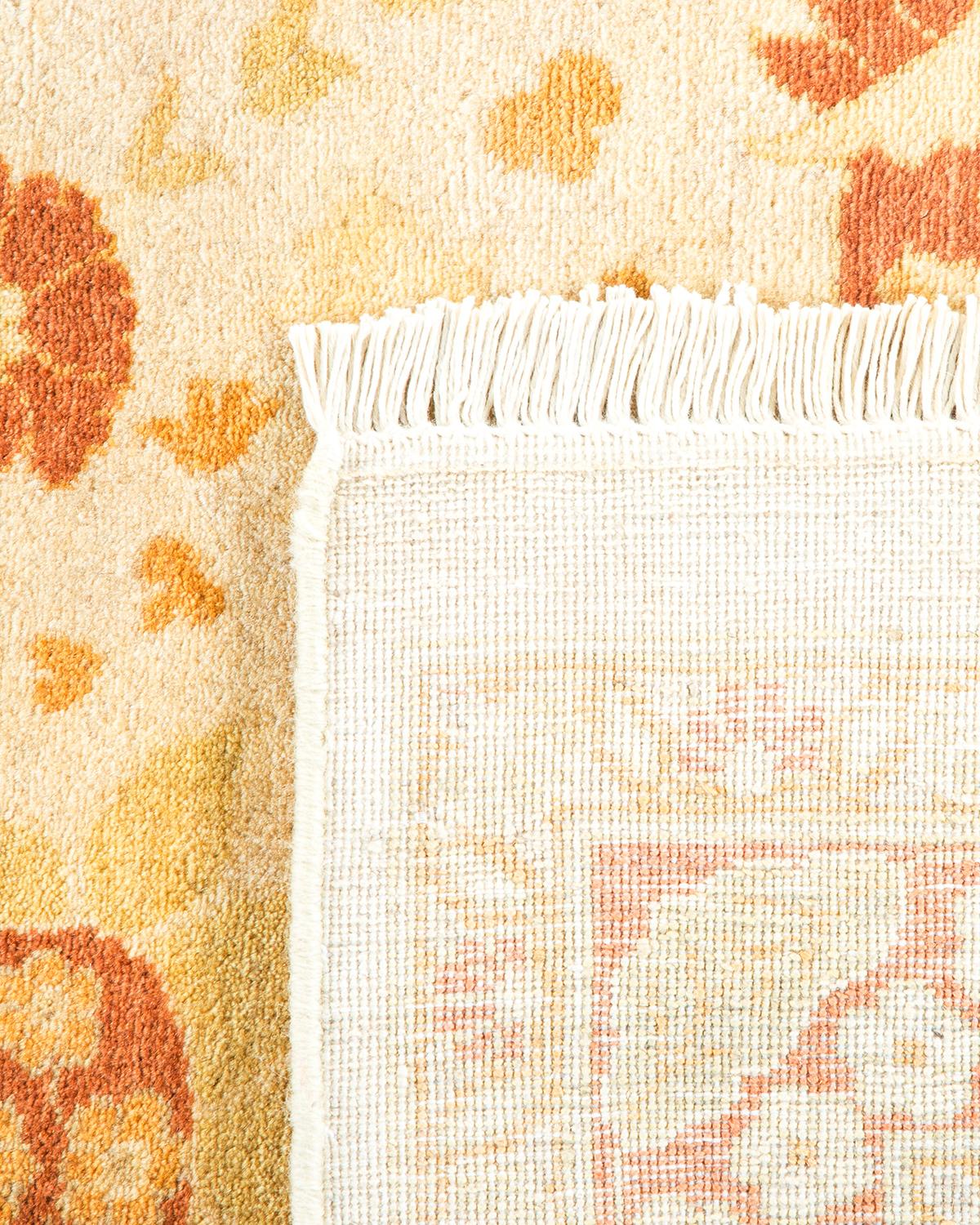 Hand-Knotted One-Of-A-Kind Hand Made Traditional Mogul Ivory Area Rug For Sale