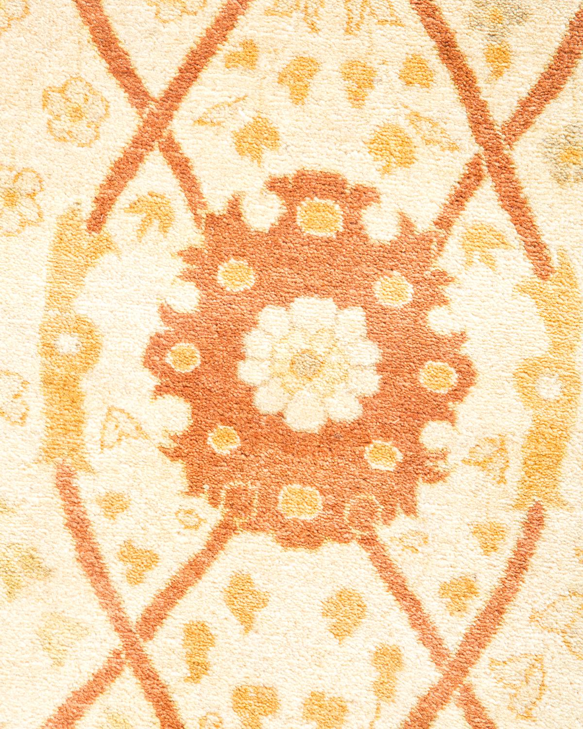 Contemporary One-Of-A-Kind Hand Made Traditional Mogul Ivory Area Rug For Sale