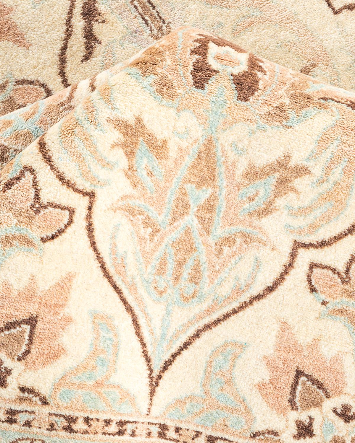 Other One-Of-A-Kind Hand Made Traditional Mogul Ivory Area Rug For Sale