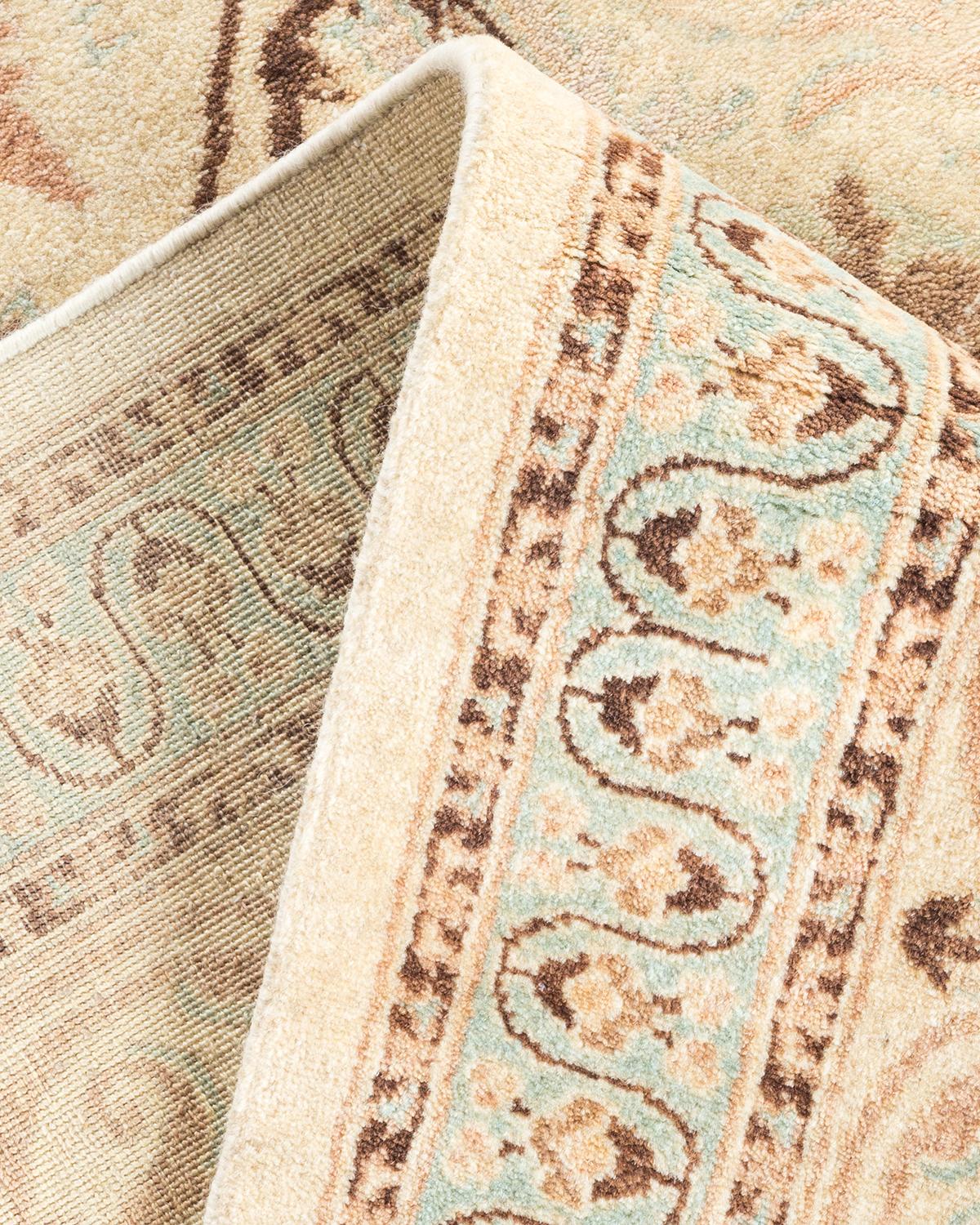 Pakistani One-Of-A-Kind Hand Made Traditional Mogul Ivory Area Rug For Sale