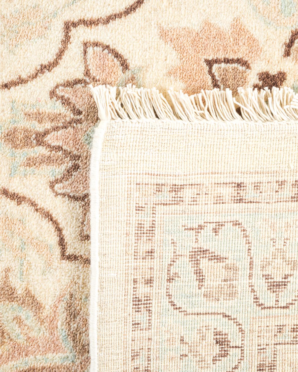 Hand-Knotted One-Of-A-Kind Hand Made Traditional Mogul Ivory Area Rug For Sale