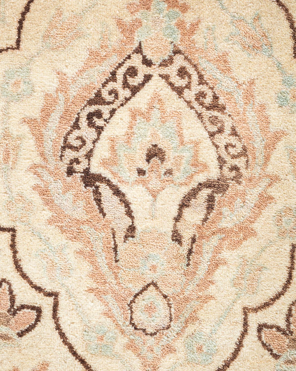 Contemporary One-Of-A-Kind Hand Made Traditional Mogul Ivory Area Rug For Sale