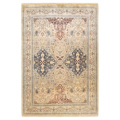 One-Of-A-Kind Hand Made Traditional Mogul Ivory Area Rug