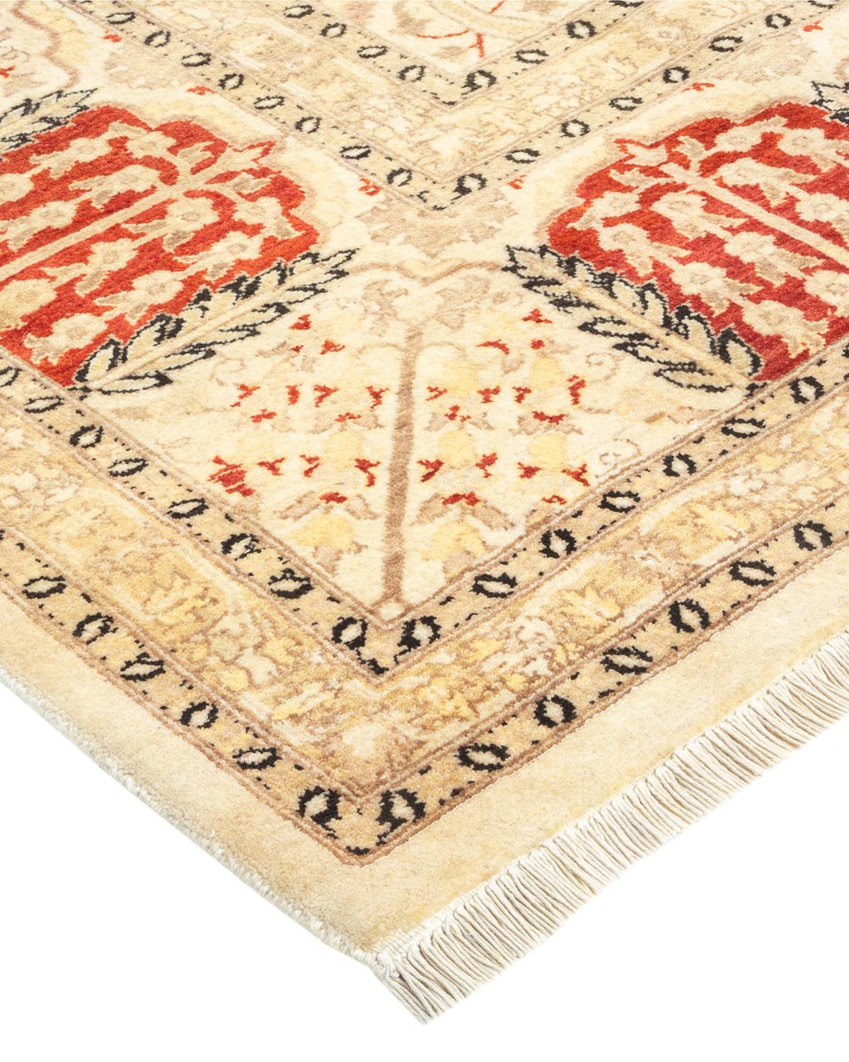 Laine Tapis traditionnel ivoire Mogul unique en son genre fabriqué à la main en vente