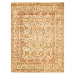 Tapis traditionnel ivoire Mogul unique en son genre fabriqué à la main
