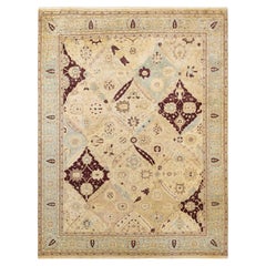 Tapis traditionnel ivoire Mogul unique en son genre fabriqué à la main