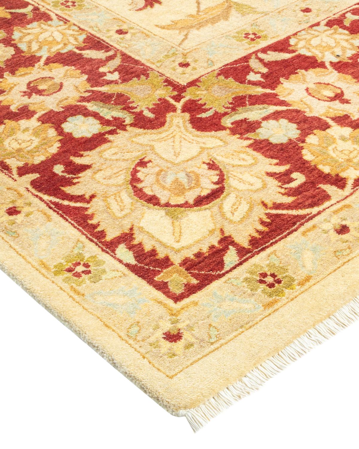 Wool One-of-a-kind Hand Made Traditional Mogul Ivory Area Rug For Sale