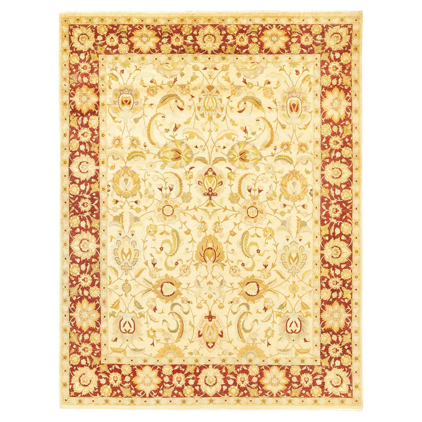 Tapis traditionnel Mogul ivoire unique en son genre fabriqué à la main