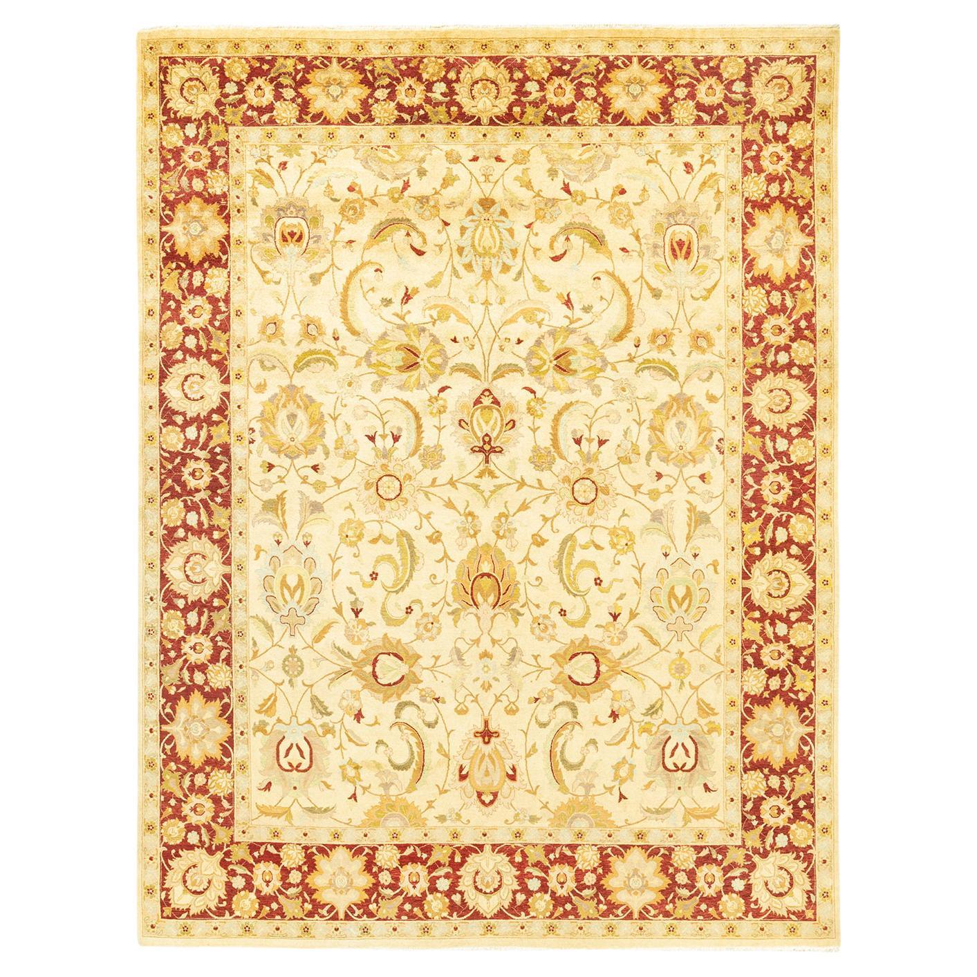 One-of-a-kind Hand Made Traditional Mogul Ivory Area Rug For Sale