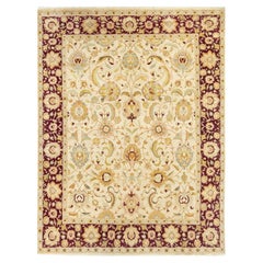 Tapis traditionnel Mogul ivoire unique en son genre fabriqué à la main