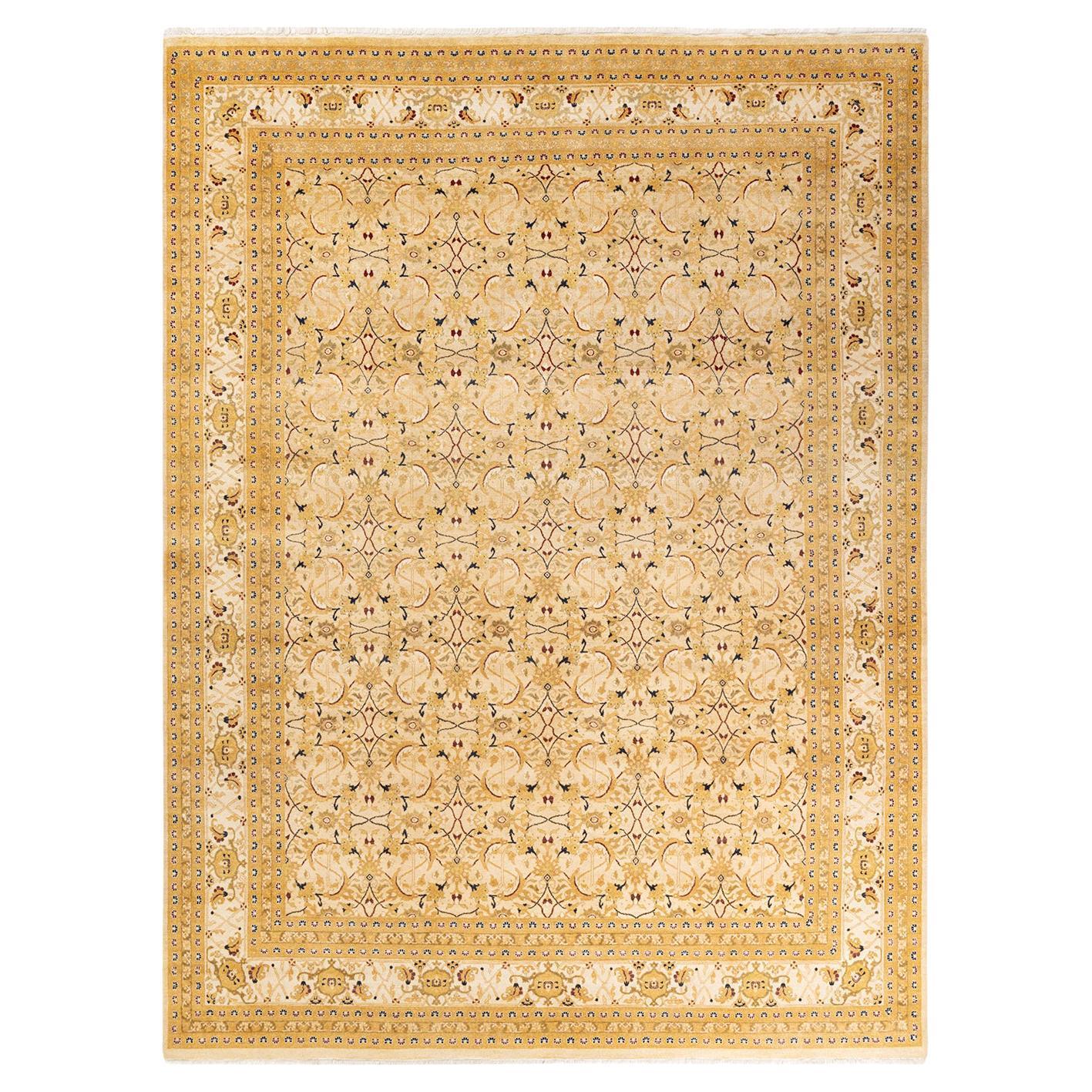 One-Of-A-Kind Hand Made Traditional Mogul Ivory Area Rug For Sale