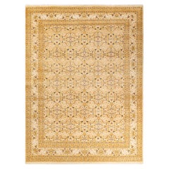 One-Of-A-Kind Hand Made Traditional Mogul Ivory Area Rug