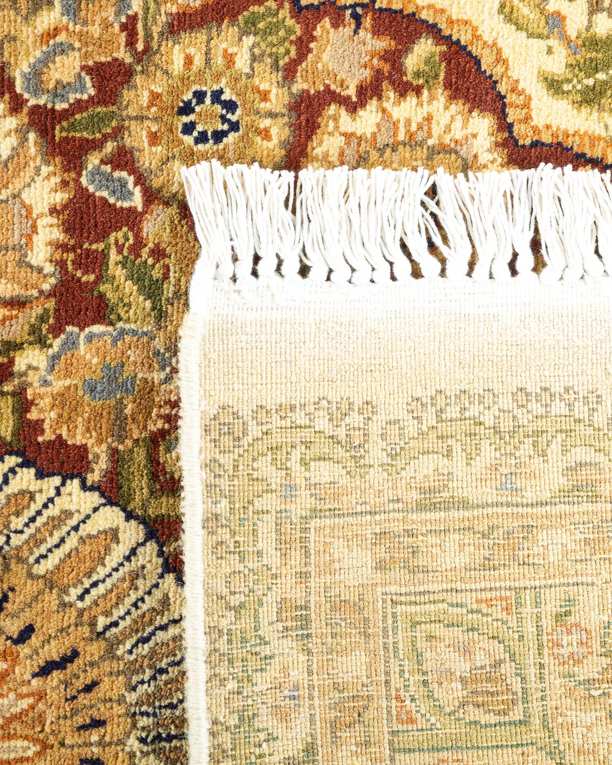 Hand-Knotted One-of-a-Kind Hand Made Traditional Mogul Ivory Area Rug For Sale