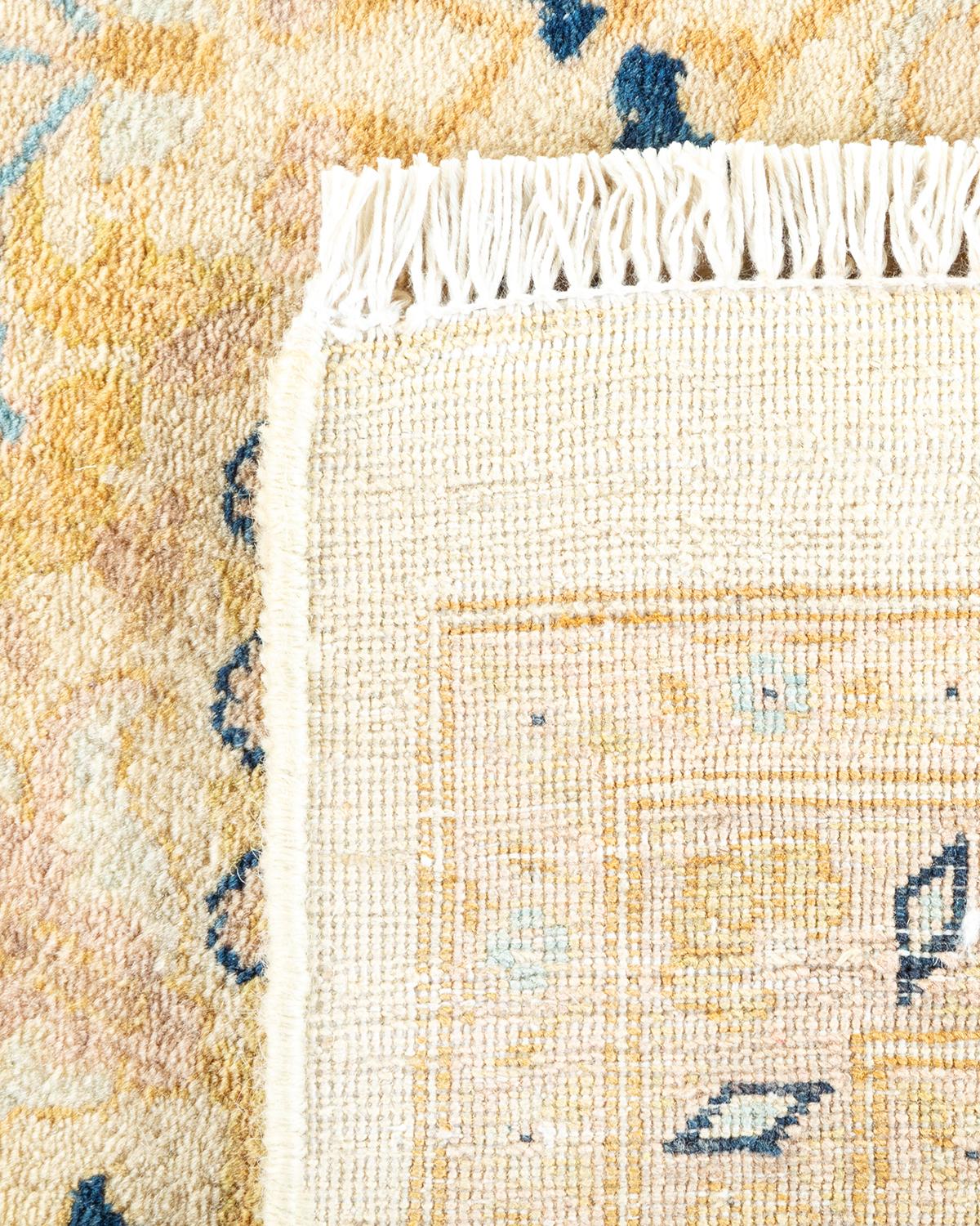 Hand-Knotted One-of-a-Kind Hand Made Traditional Mogul Ivory Area Rug For Sale