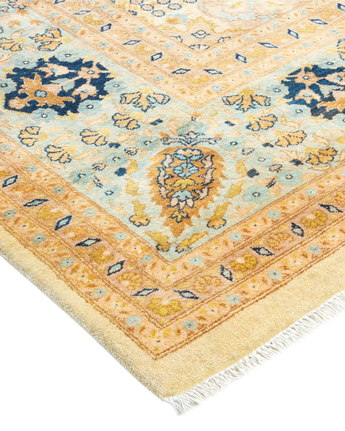 Wool One-of-a-Kind Hand Made Traditional Mogul Ivory Area Rug For Sale