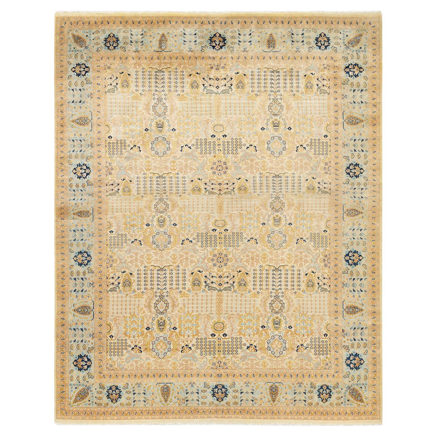 One-of-a-Kind Hand Made Traditional Mogul Ivory Area Rug For Sale
