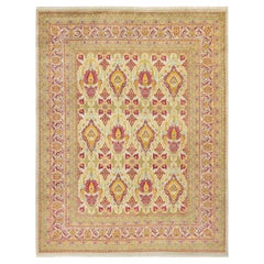 Tapis traditionnel ivoire Mogul unique en son genre fabriqué à la main