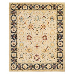 Tapis traditionnel ivoire Mogul unique en son genre fabriqué à la main