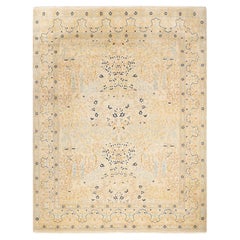 One-of-a-Kind Hand Made Traditional Mogul Ivory Area Rug