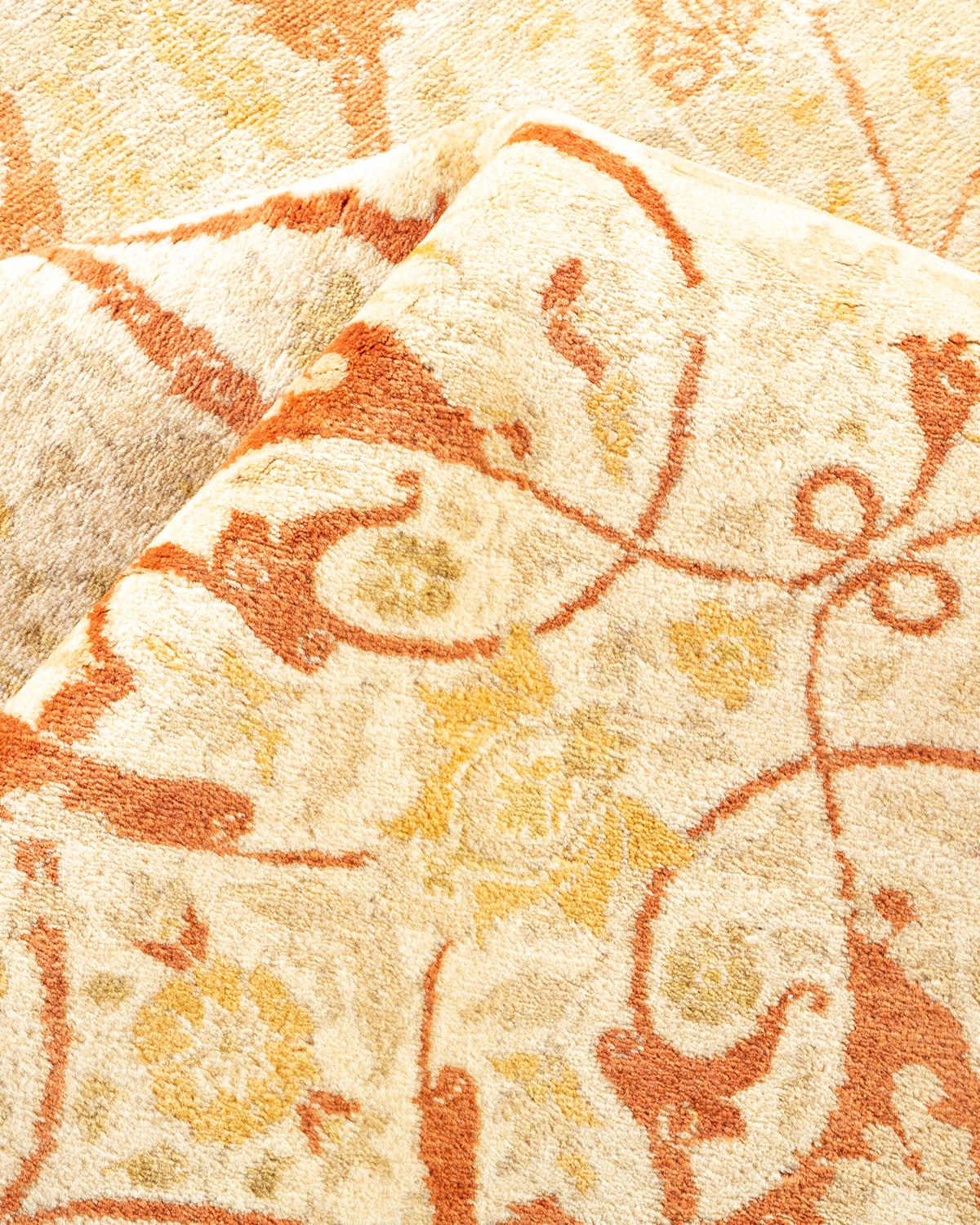 Other One-Of-A-Kind Hand Made Traditional Mogul Ivory Area Rug For Sale