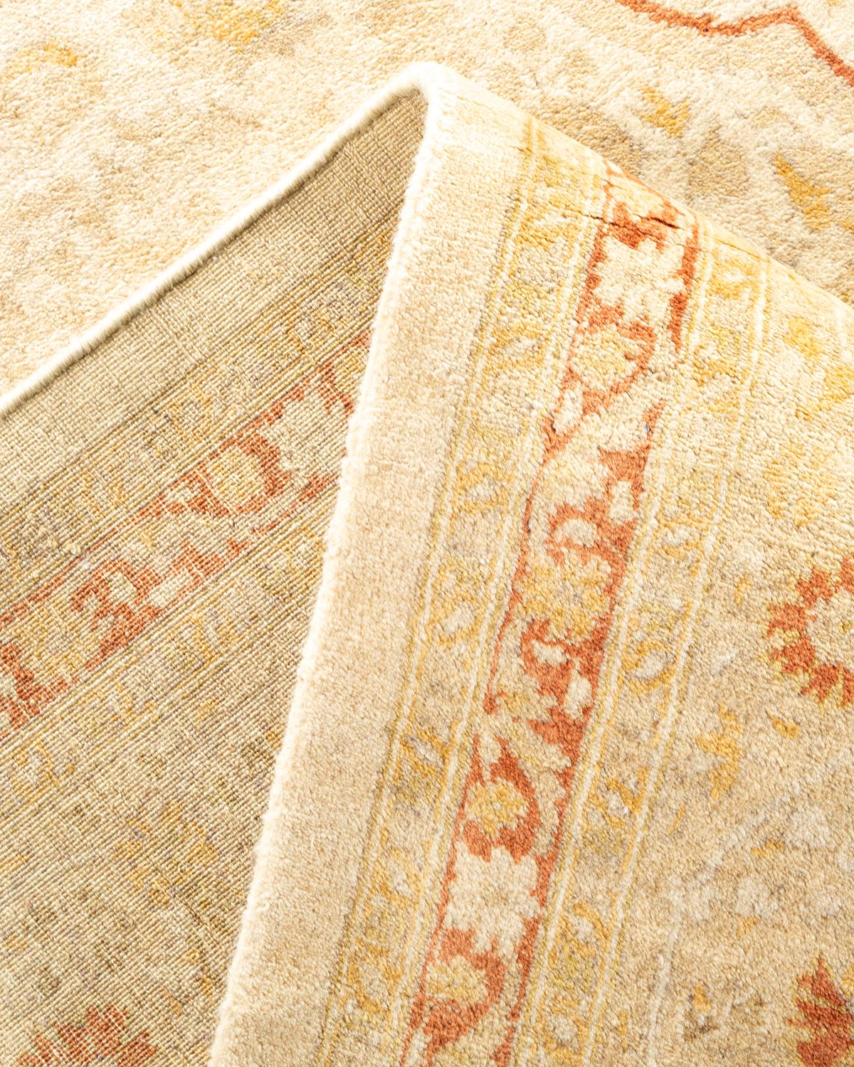 Pakistani One-Of-A-Kind Hand Made Traditional Mogul Ivory Area Rug For Sale