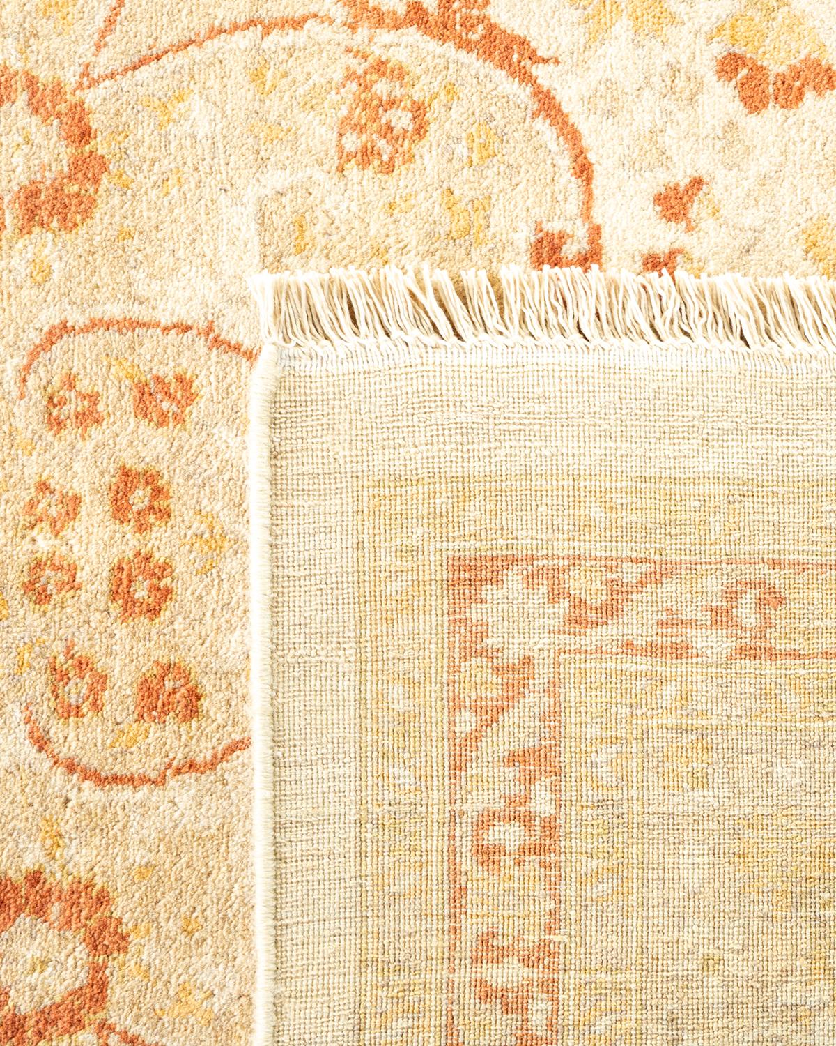 Hand-Knotted One-Of-A-Kind Hand Made Traditional Mogul Ivory Area Rug For Sale