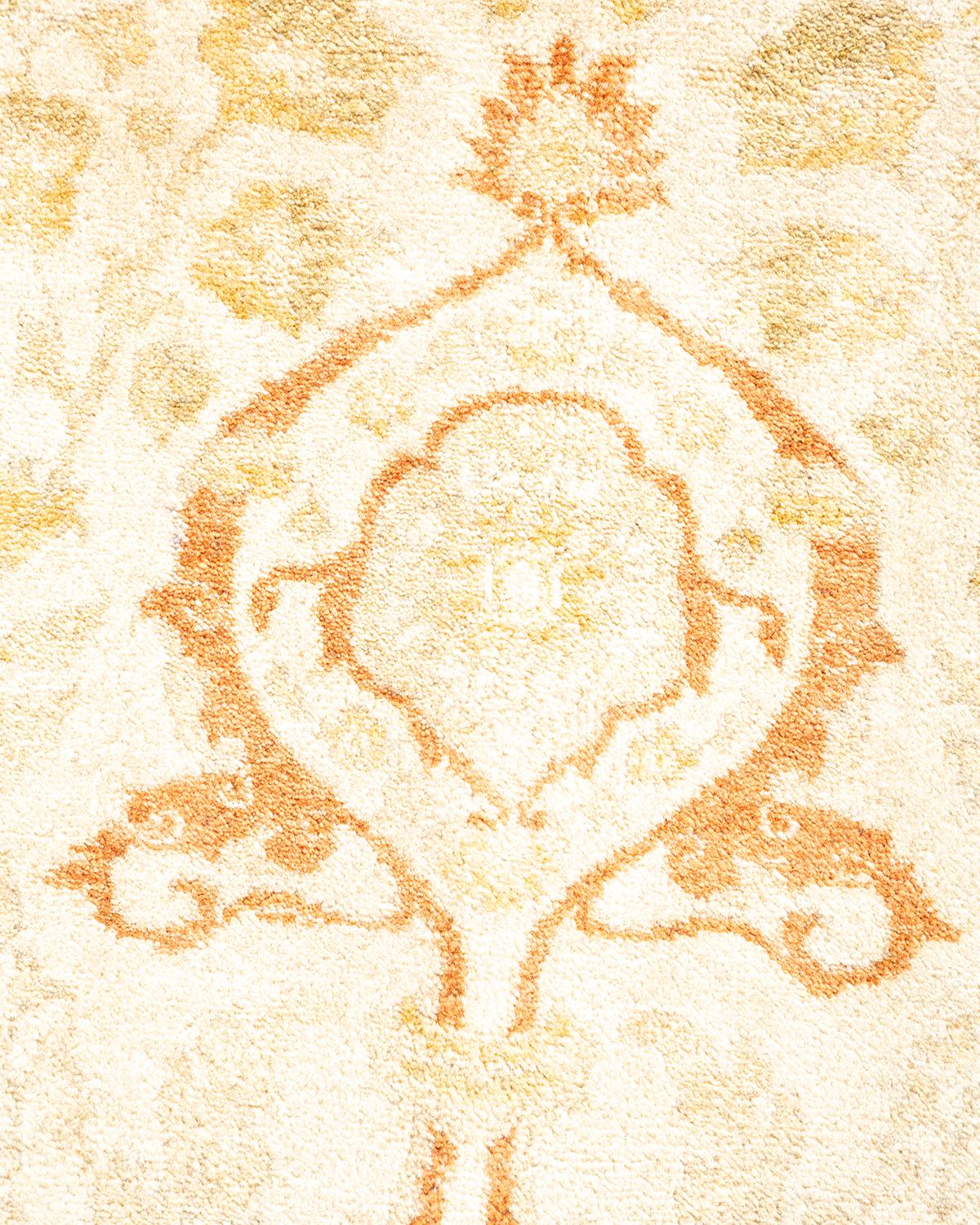 Contemporary One-Of-A-Kind Hand Made Traditional Mogul Ivory Area Rug For Sale