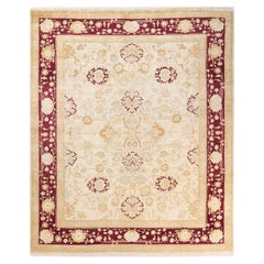 One-Of-A-Kind Hand Made Traditional Mogul Ivory Area Rug