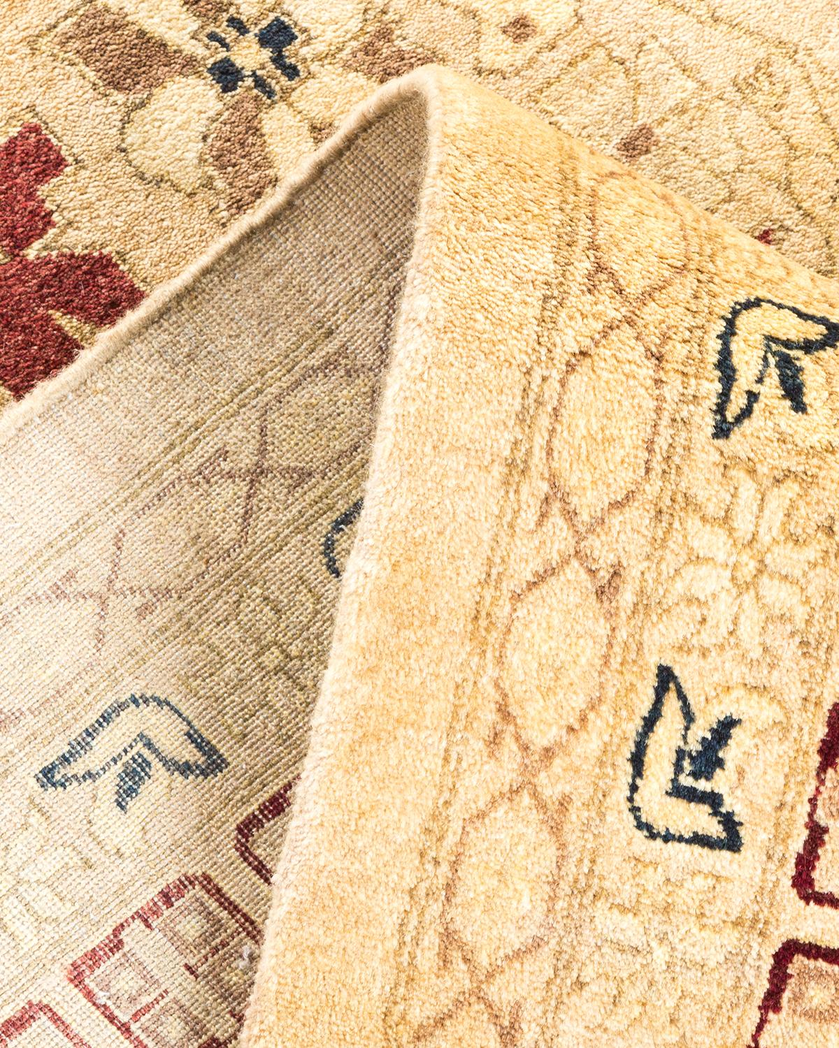 Pakistani One-of-a-Kind Hand Made Traditional Mogul Ivory Area Rug For Sale