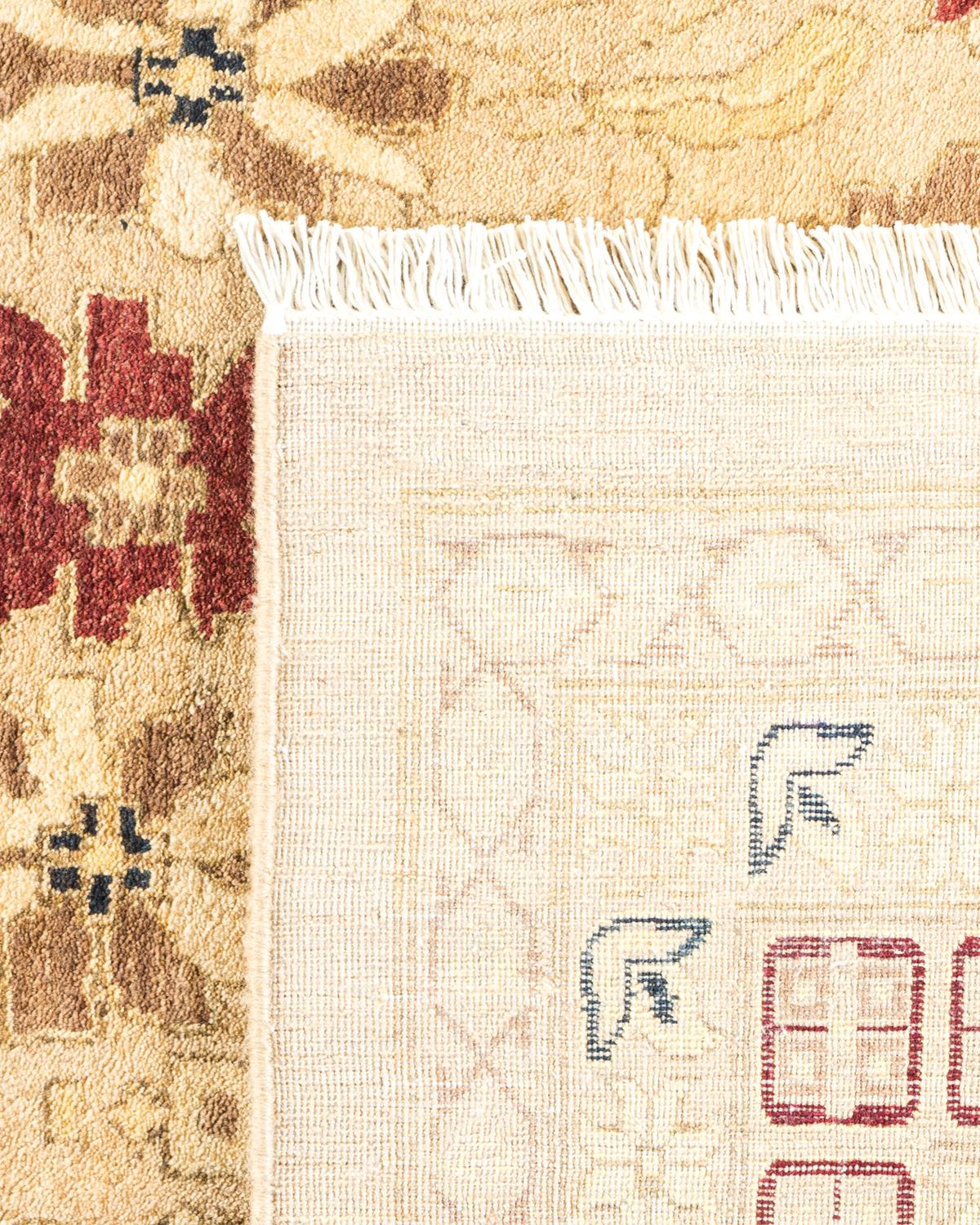 Hand-Knotted One-of-a-Kind Hand Made Traditional Mogul Ivory Area Rug For Sale