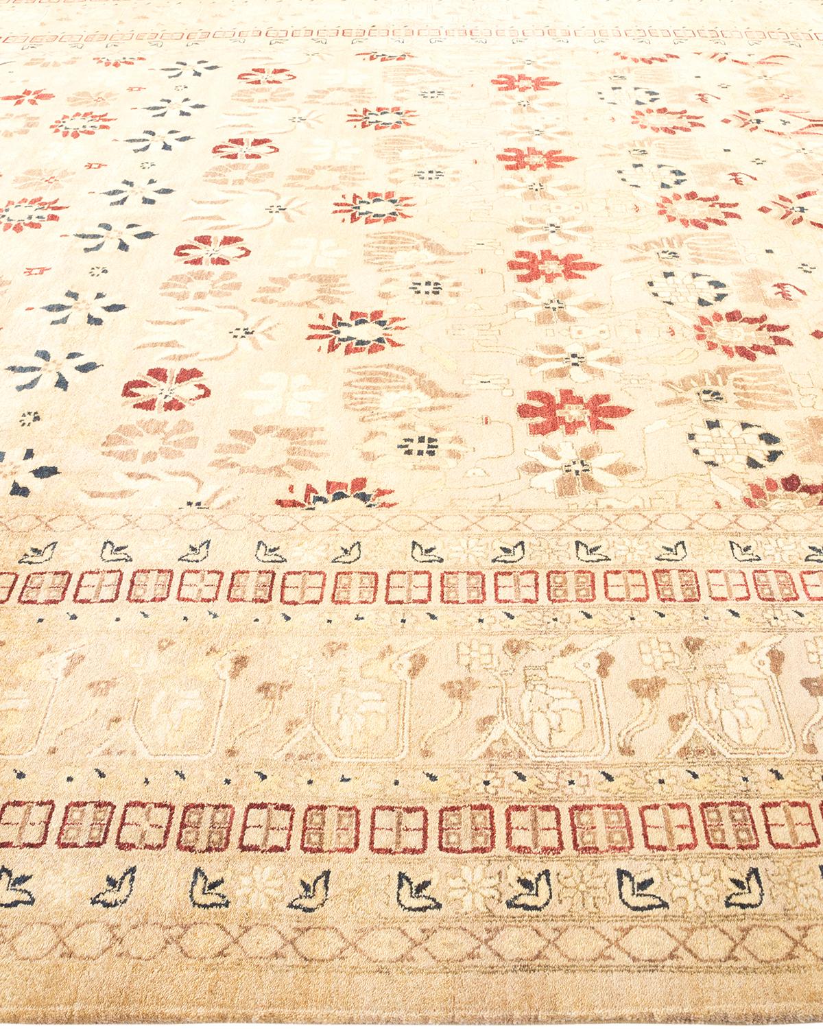 One-of-a-Kind Hand Made Traditional Mogul Ivory Area Rug In New Condition For Sale In Norwalk, CT