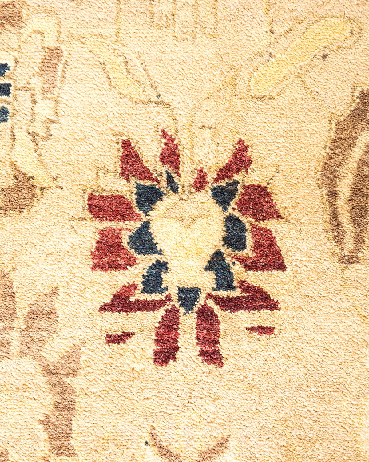 Contemporary One-of-a-Kind Hand Made Traditional Mogul Ivory Area Rug For Sale